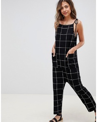 ASOS DESIGN Jersey Minimal Jumpsuit With Ties In Check