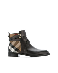 Burberry Strap Detail House Check And Leather Ankle Boots