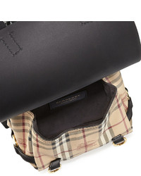 Burberry Bridle Leather And Haymarket Check Shoulder Bag Black