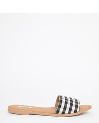 Black Check Leather Flat Sandals
