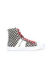 Black Check Leather High Top Sneakers