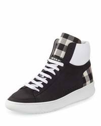 Burberry Lockhart Check Leather High Top Sneaker Black