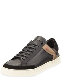 Black Check Leather Low Top Sneakers