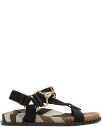 Black Check Leather Sandals