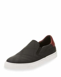 Burberry Copford Perforated Check Leather Slip On Sneaker Black