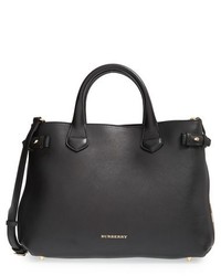 Burberry Medium Banner House Check Leather Tote Black