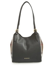 Burberry Small Canter House Check Leather Tote Black