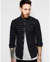 Asos Brand Skinny Shirt In Grid Check With Long Sleeves