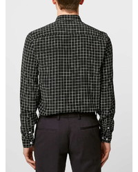 Topman Monochrome Grid Long Sleeve Smart Shirt