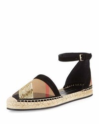 Black Check Sequin Flat Sandals