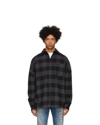 Palm Angels Black And Grey Checked Logo Over Shirt