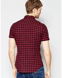 Asos Brand Skinny Check Shirt In Short Sleeve