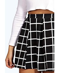 Boohoo Arianna Check Textured Box Pleat Skater Skirt