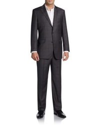 Saks Fifth Avenue BLACK Regular Fit Shark Plaid Woolsilk Suit