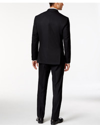 Kenneth Cole Reaction Black Tonal Check Peak Lapel Slim Fit Vested Suit