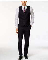 Kenneth Cole Reaction Black Tonal Check Peak Lapel Slim Fit Vested Suit