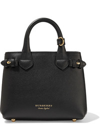 Burberry Mini Textured Leather And Checked Twill Tote Black