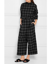 Tibi Edie Checked Wool Blend Culottes Black