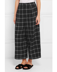 Tibi Edie Checked Wool Blend Culottes Black