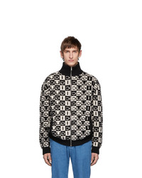 Gucci Black And Off White Wool Checkerboard Zip Up Sweater