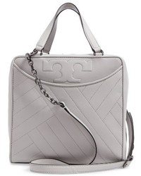 Tory Burch Chevron Quilted Leather Satchel Grey