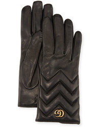 Gucci Gg Marmont Chevron Leather Gloves Black