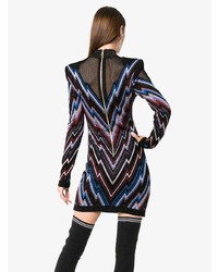 Balmain Chevron Pattern Knit Mini Dress