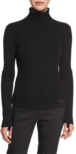 Tory Burch Inez Chevron Ribbed Turtleneck Sweater, $325 | Neiman Marcus |  Lookastic