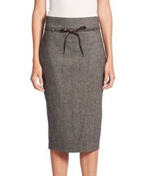 Brunello Cucinelli Chevron Tweed Front Slit Skirt