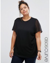 Asos Curve Curve Top In Ponte With Chiffon Sleeve
