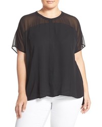 Sejour Sheer Yoke Round Neck Blouse