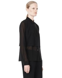 Alexander Wang Frayed Silk Chiffon Long Sleeve Shirt