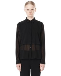 Alexander Wang Frayed Silk Chiffon Long Sleeve Shirt