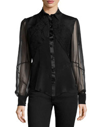 Zac Posen Sheer Sleeve Embroidered Blouse