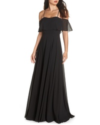 Hayley Paige Occasions Chiffon Cold Shoulder Gown