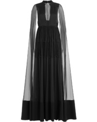 Valentino Floor Length Silk Gown With Chiffon Cape