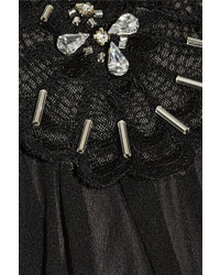 Badgley Mischka Leather Trimmed Silk Chiffon Gown