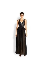 Nicole Miller Leather Chiffon Gown Black