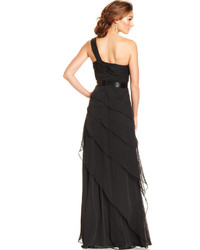 Adrianna Papell One Shoulder Tiered Chiffon Gown