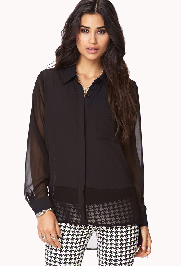Venlighed en million indtryk Forever 21 Contemporary Sheer Paneled Chiffon Shirt, $19 | Forever 21 |  Lookastic