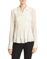 Theory Dionelle Pintuck Pleat Textured Chiffon Blouse