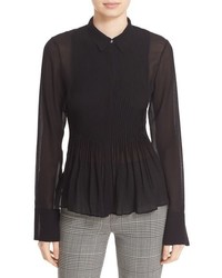 Theory Dionelle Pintuck Pleat Textured Chiffon Blouse
