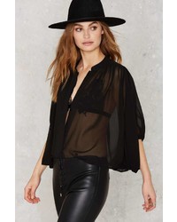 Factory Ruffle And Tougher Sheer Blouse Black