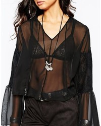 Milk It Sheer Blouse With Lace Insert Bell Sleeve