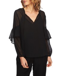 1 STATE Sheer Tie Neck Blouse