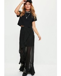 Missguided Black Chiffon Frill Detail Maxi Skirt