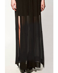 Romwe Double Layered Split Side Black Chiffon Maxi Skirt