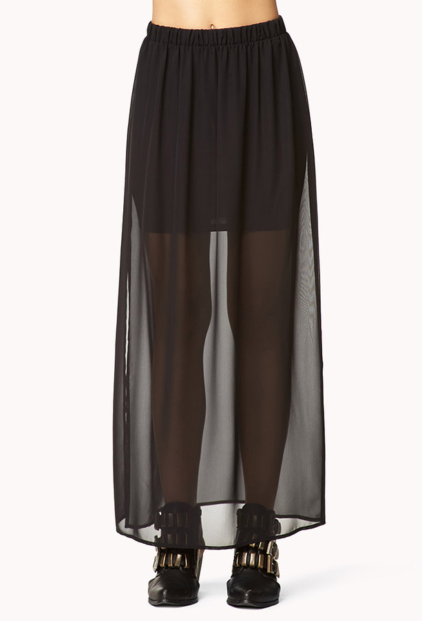 Forever 21 Side Slit Chiffon Maxi Skirt, $13 | Forever 21 | Lookastic