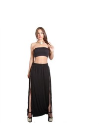 Soho Girl Fringe Side Maxi Skirt Black