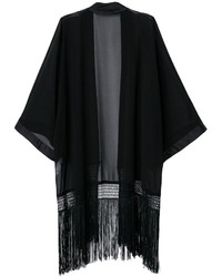 Choies Black Bat Sleeve Kimono Coat With Tassel